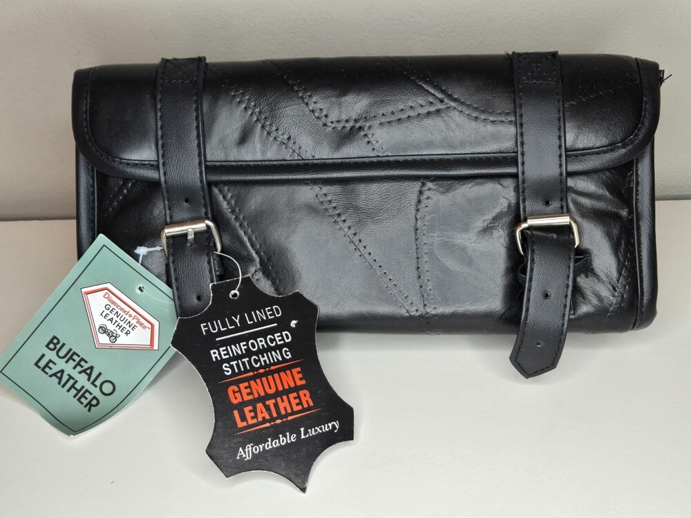 Brand New!! Diamond Plate Black Buffalo Leather Motorcycle Utility Tool Bag